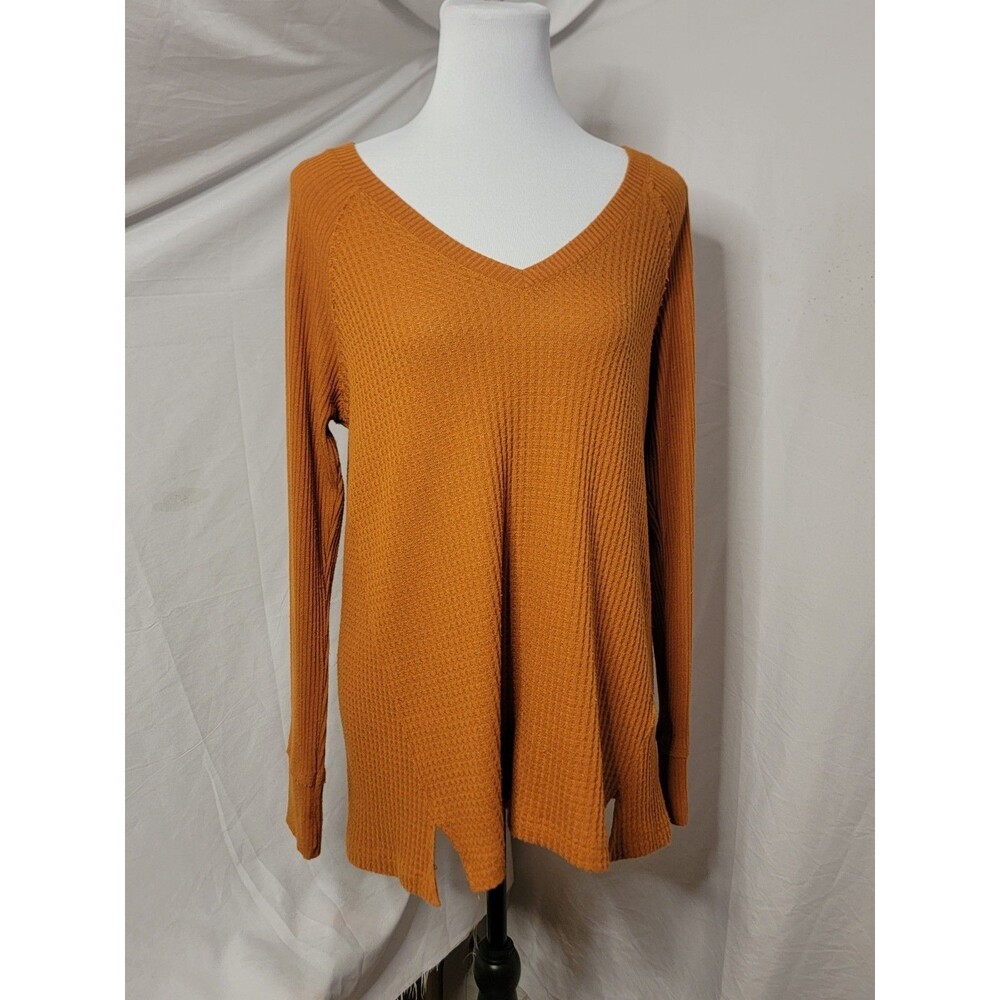 Maeve Anthropologie Top Medium Pearson Pumpkin Orange Waffle Thermal Pullover
